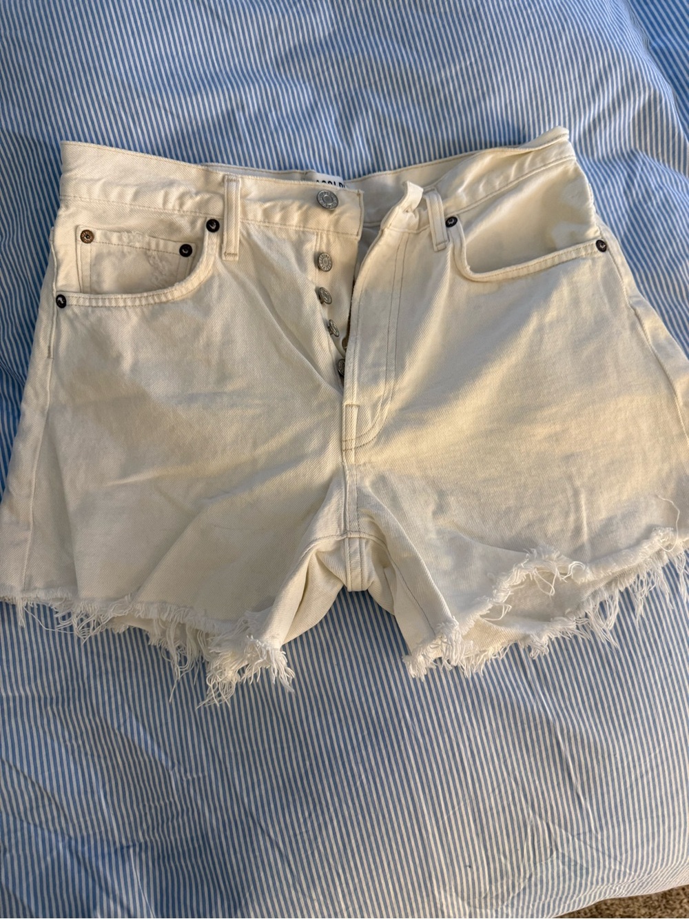 Agolde White Frayed-Hem Button-Fly Denim Shorts